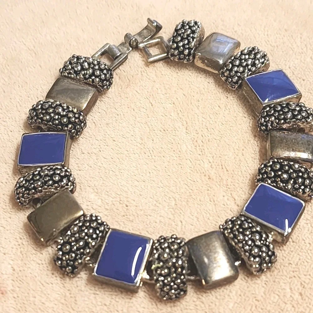 Lapis Blue & Silver Colored Link Bracelet 7.5 